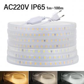 AC 220V 2835 LED Strip Waterproof LED Light Tape 120LEDs/M 3000K 4000K 6000K With EU Plug for Kitchen Outdoor Garden Lighting